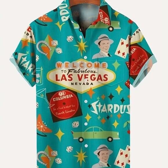 Las Vegas Rat‎ Pack Retro Vacation Hawaiian Camp Shirt Sz XXL - Picture 1 of 9